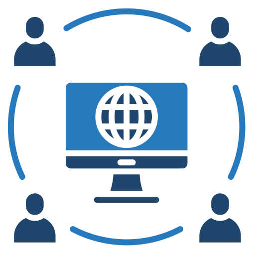 Ikona 4 osób wokół komputera symbolizująca outsourcing IT
